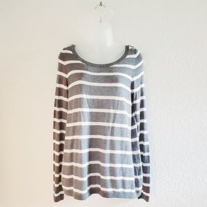 Express Grey/White Stripe Knit Long Sleeve Sweater